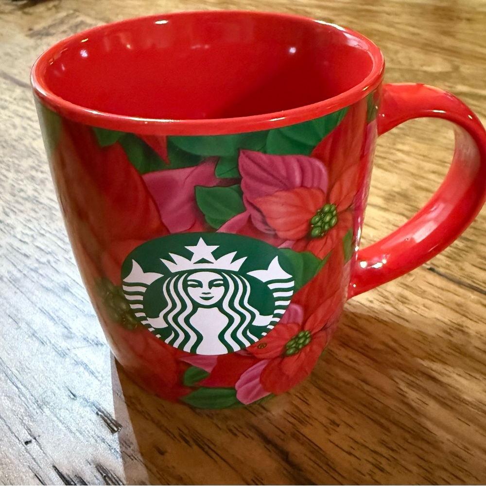 Starbucks Holiday Red & Green Poinsettia Coffee Tea Cup Mug